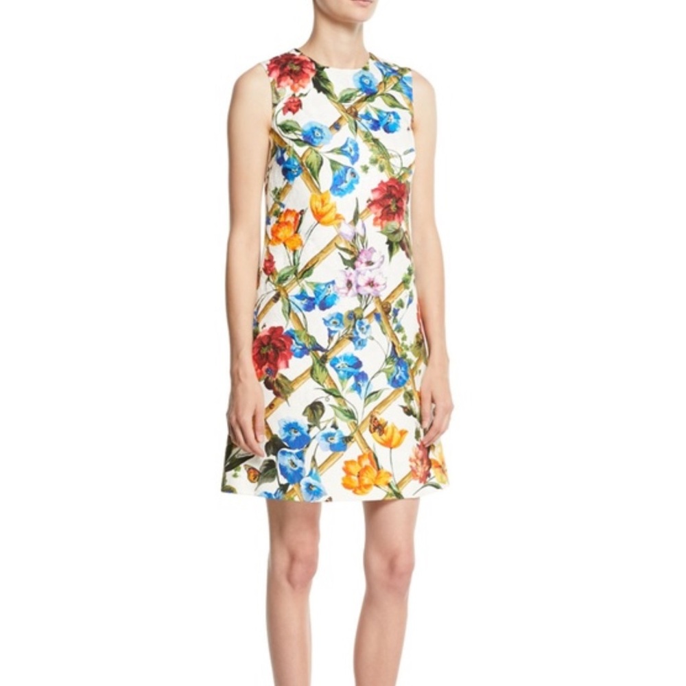 Dolce & Gabbana Floral Garden Brocade Shift Dress – US 2) – Silk Cotton Blend